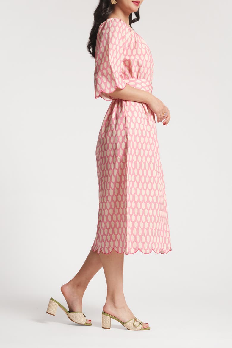 Coco Midi Dress Mid-Century Palm, Alternate, color, Pink/Oyster