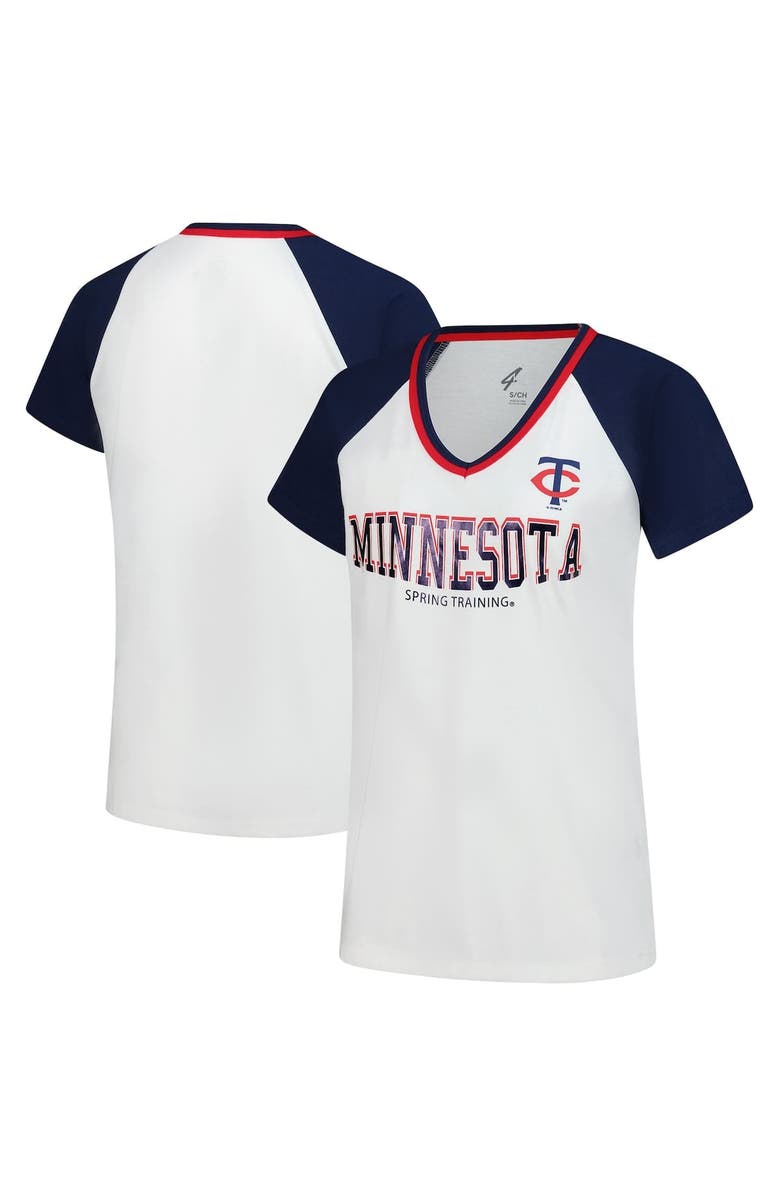 G-III 4HER BY CARL BANKS Women's G-III 4Her by Carl Banks White/Navy Minnesota Twins Ball Park Raglan V-Neck T-Shirt, Main, color, White