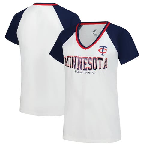 Women's G-III 4Her by Carl Banks  White/Navy Minnesota Twins Ball Park Raglan V-Neck T-Shirt