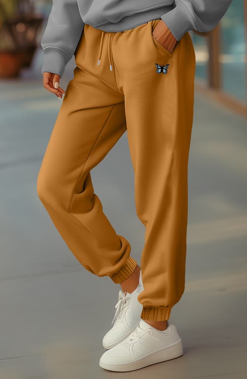 Dalix Womens Butterfly Heavy Weight Fleece Sweatpant Pant In Peanut