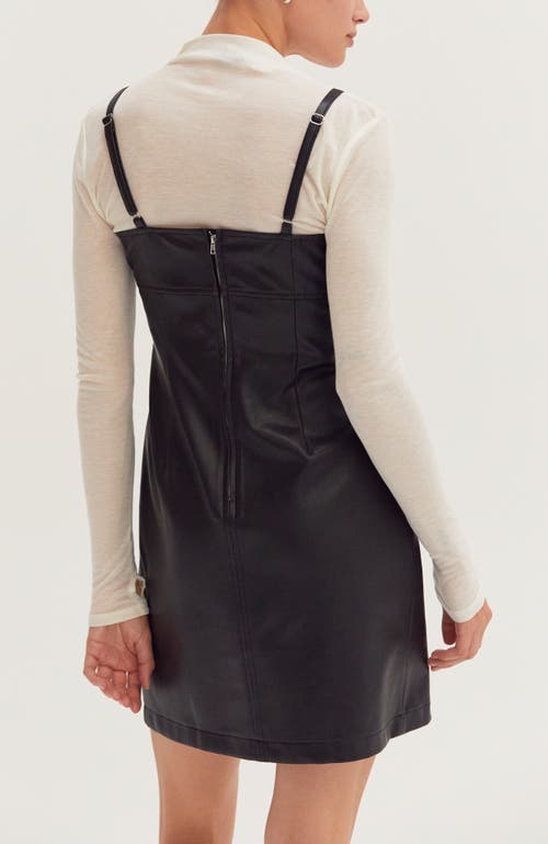 Crescent Faux Leather Mini Dress In Black