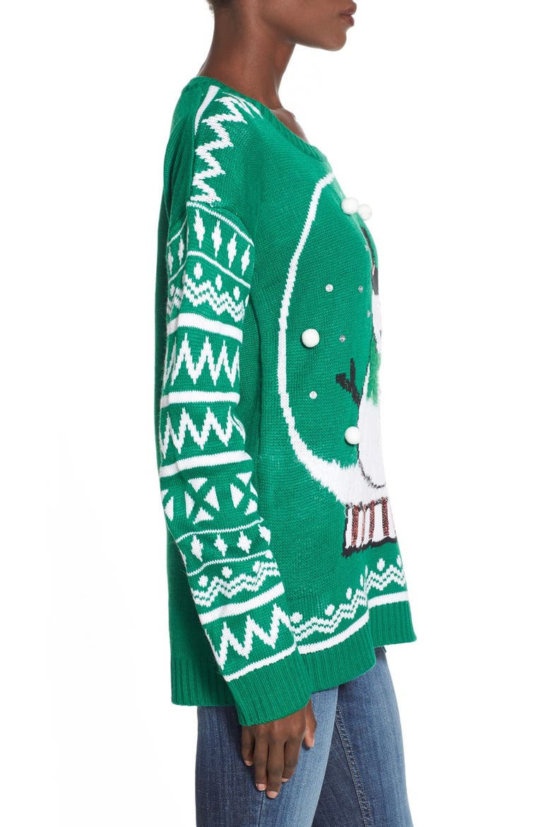 'Snow Globe' Musical Christmas Sweater, Alternate, color, GREEN