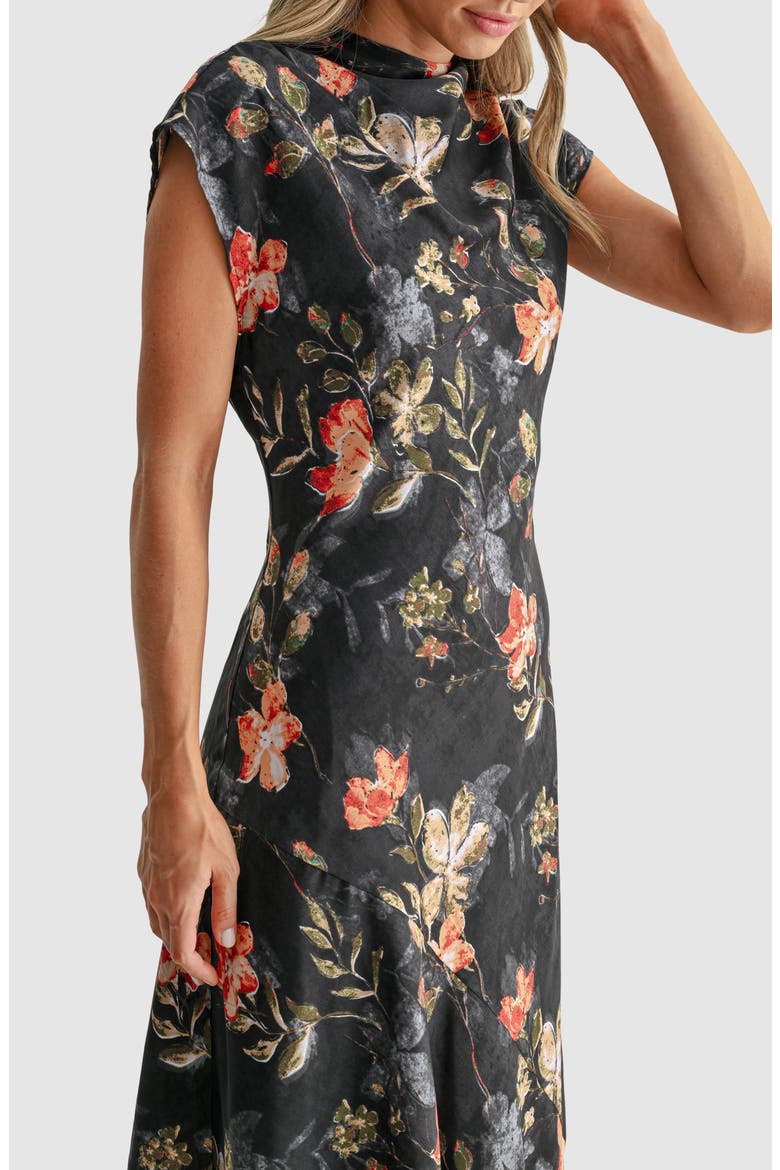 Cowl Neck Dolman Sleeve Dress, Alternate, color, BLACK FLORAL