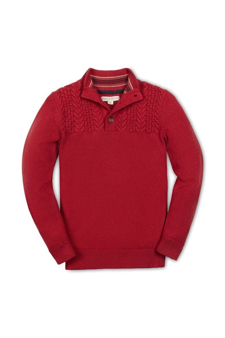 Kids' Organic Long Sleeve Mock Neck Sweater with Cable Yoke, Main, color, Red Cable Yoke