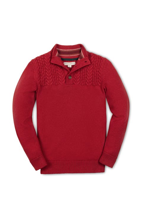 Kids' Organic Long Sleeve Mock Neck Sweater with Cable Yoke