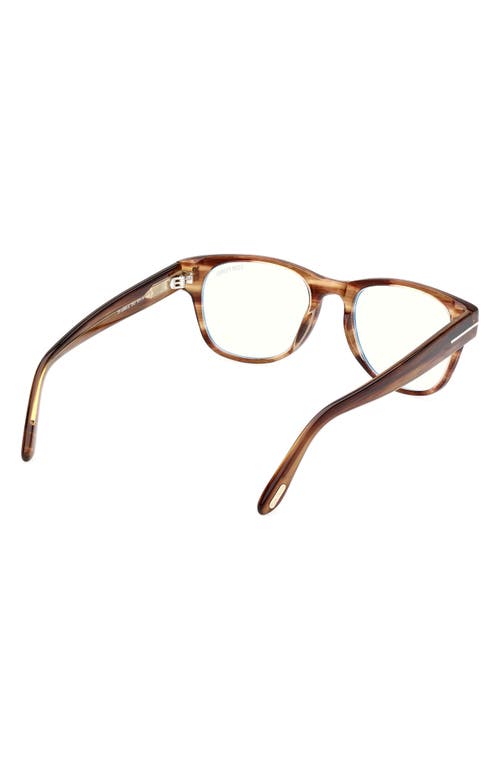 Tom Ford 52mm Square Blue Light Blocking Optical Glasses In Striped Brown/t Logo