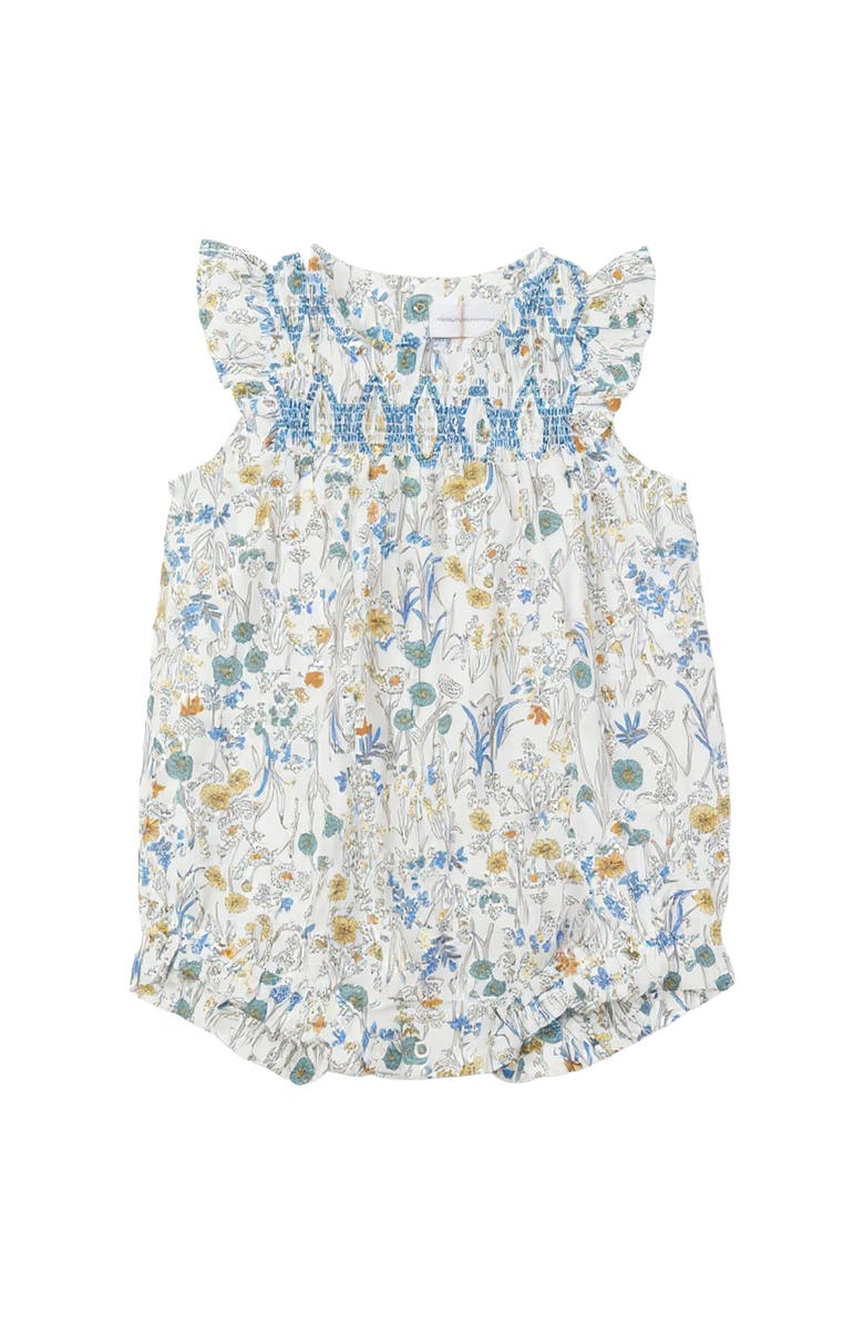 Charlotte & George Floral Woven Bubble Romper, Main, color, Blue