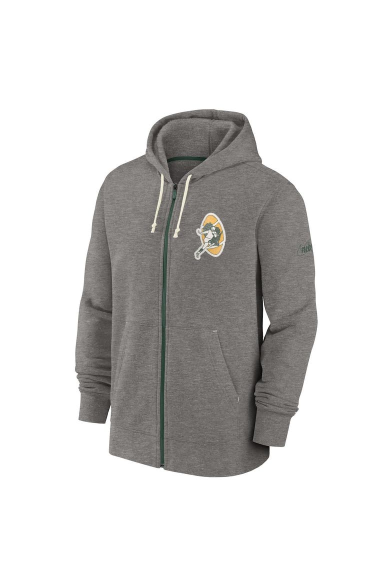 Men's Nike Heather Charcoal Green Bay Packers Historic Lifestyle Full-Zip Hoodie, Alternate, color, Heather Charcoal