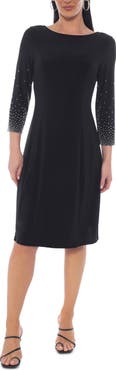 TASH AND SOPHIE Beaded Three-Quarter Sleeve A-Line Dress