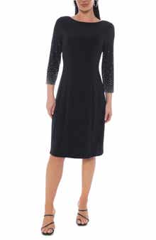 TASH AND SOPHIE Beaded Three-Quarter Sleeve A-Line Dress