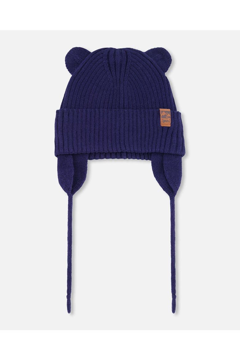 Gender Inclusive Logo Patch Ribbed Knit Hat, Main, color, Navy Blue