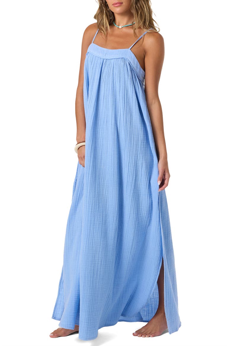 Sai Saltwater Solids Cover-Up Cotton Maxi Dress, Alternate, color, BLUE GLASS