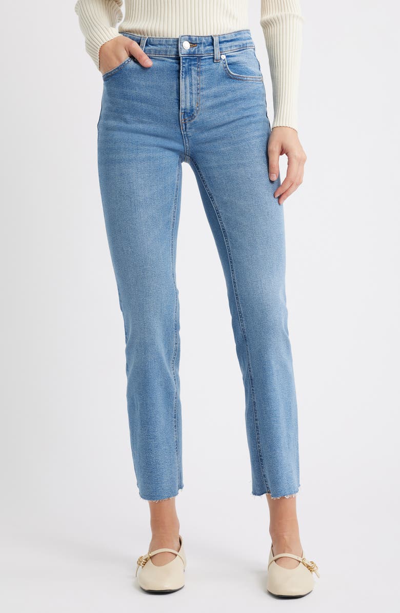 MANGO Sienna Raw Hem Crop Flare Jeans, Main, color, Medium Blue