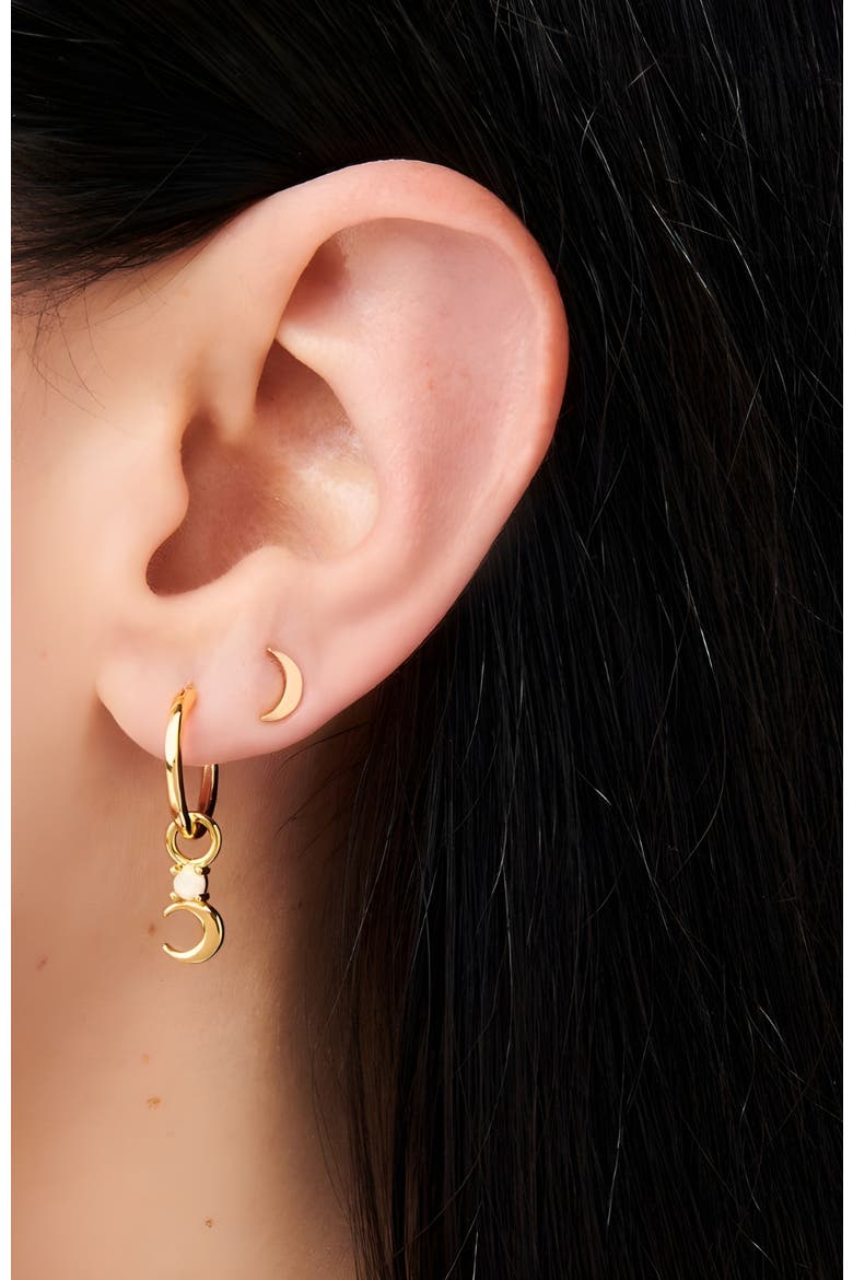 Crescent Moon Opal Earrings, Alternate, color, Gold / White