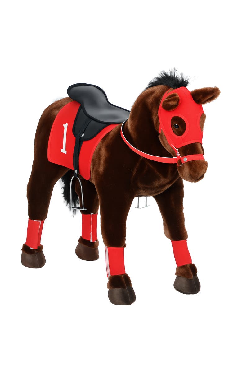 Qaba Kids Ride-on Horse, Neighing Sound, Saddle, Stirrups, Main, color, Brown