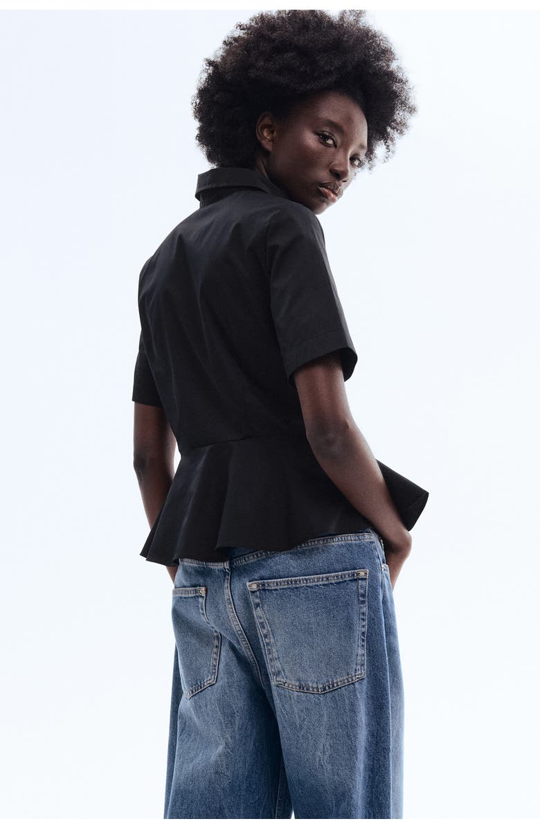 H&M Poplin peplum shirt, Alternate, color, Black