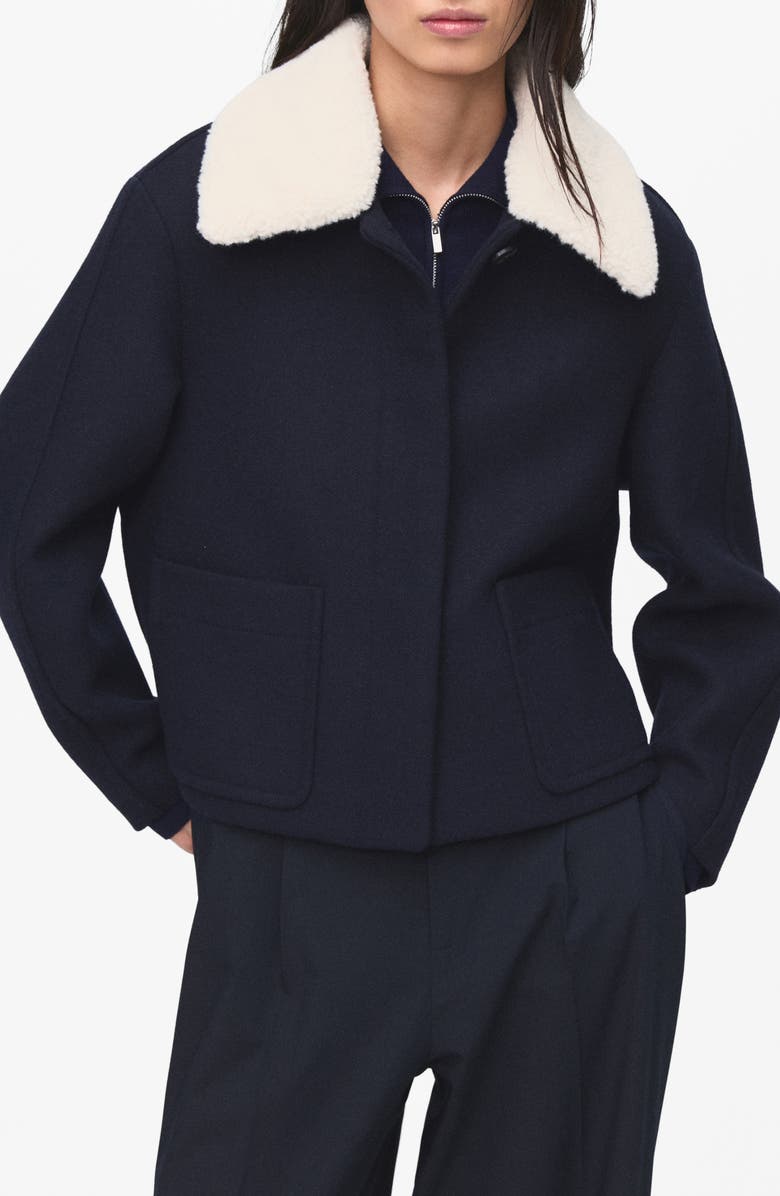 MANGO Jacket with Removable Faux Shearling Collar, Main, color, Navy