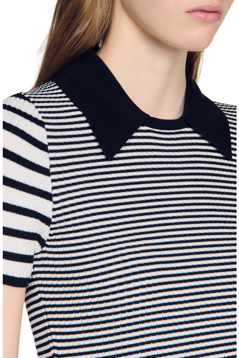 Striped polo-style sweater, Alternate, color, Black / ecru