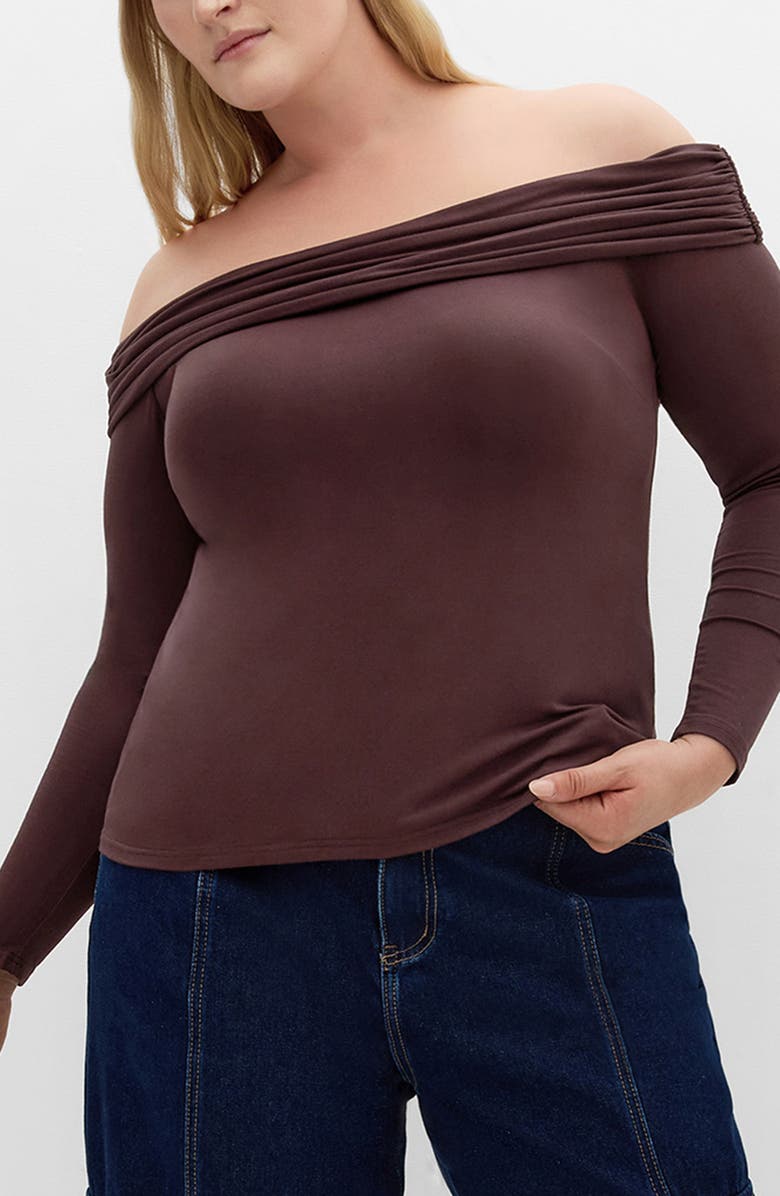 City Chic Jojo Off the Shoulder Top, Main, color, Chocolate