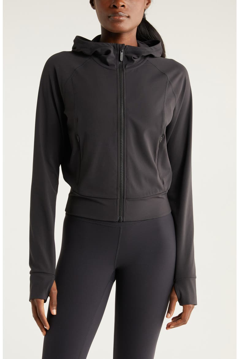 Studio Luxe Zip Hoodie, Alternate, color, BLACK