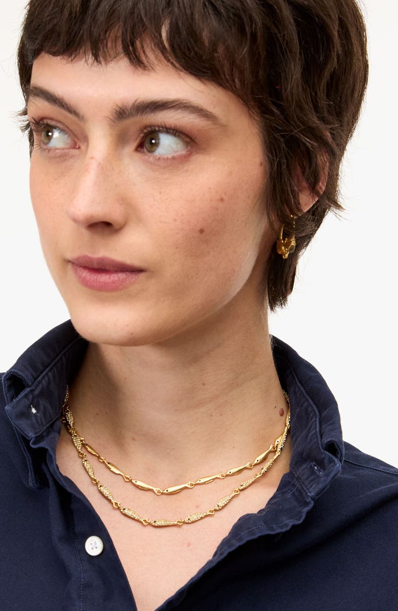 Clare V. Le Pavé Sardine Chain Necklace, Alternate, color, Vintage Gold/ Clear