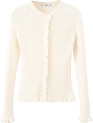 MANGO Ruffle Trim Rib Cardigan