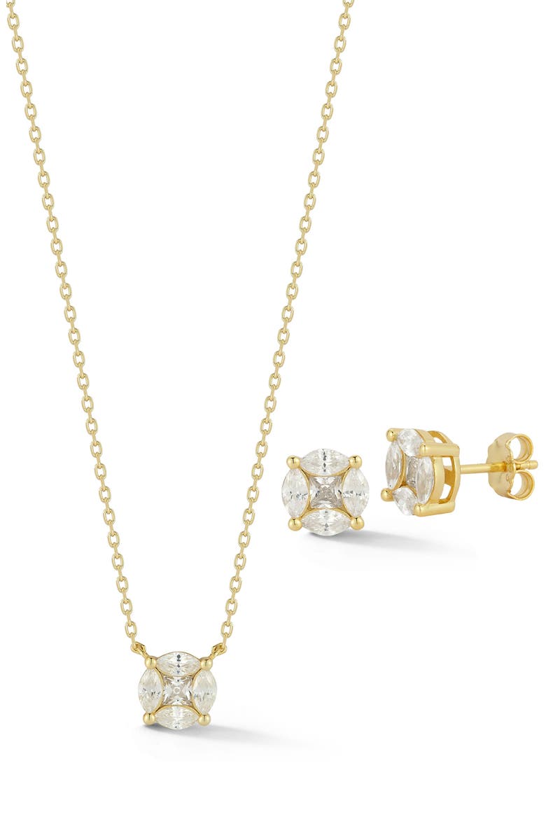 Cubic Zirconia Pendant Necklace & Stud Earrings Set, Main, color, GOLD