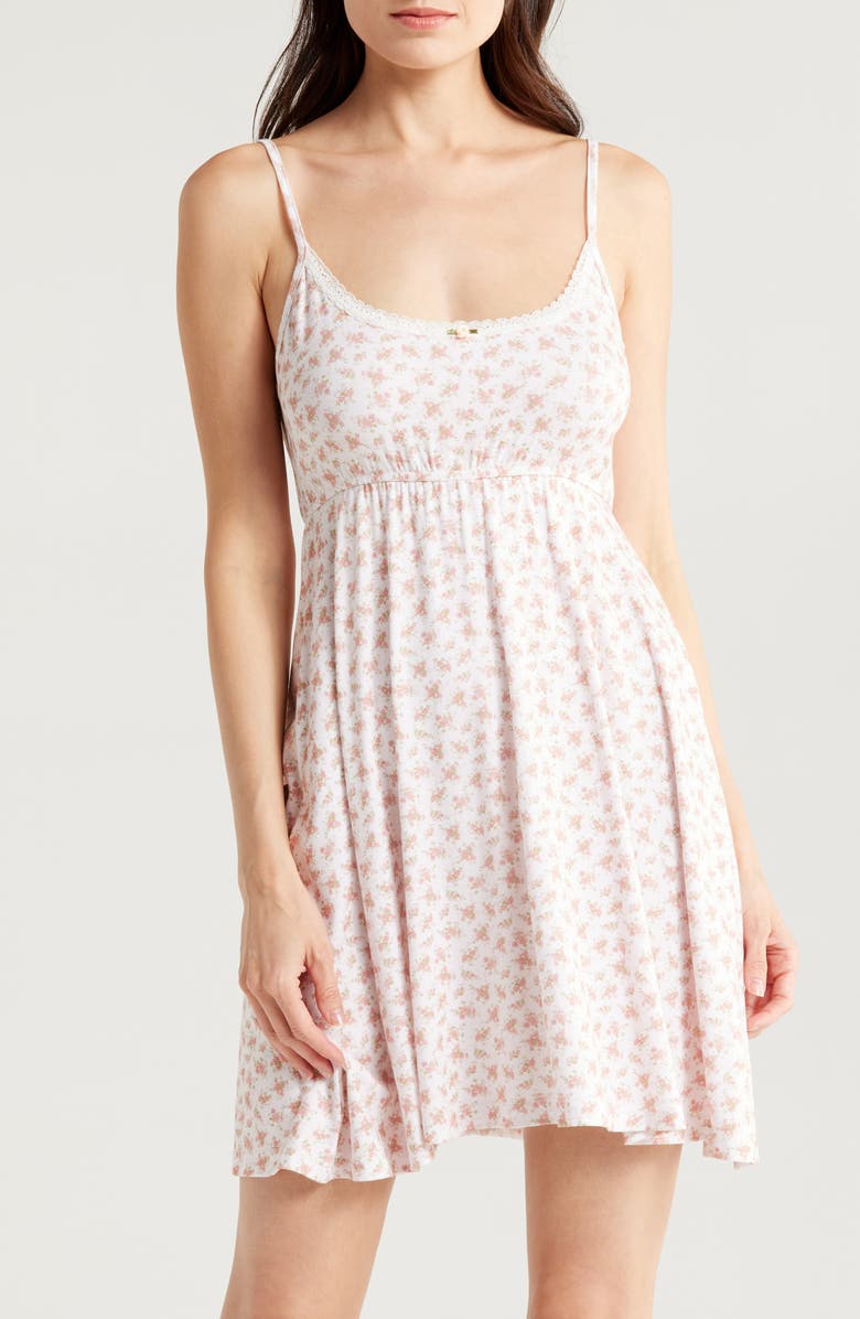 KILO BRAVA Lace Trim Stretch Modal Babydoll Chemise, Main, color, 