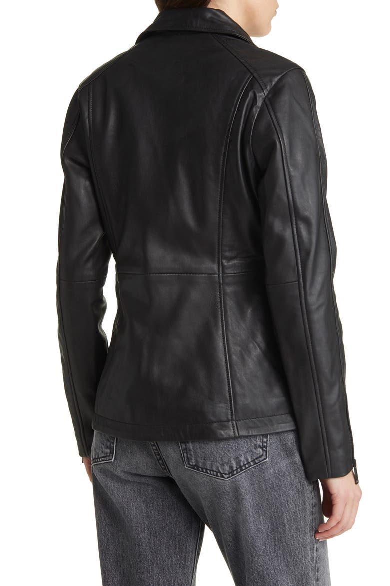 Long Leather Moto Jacket, Alternate, color, BLACK