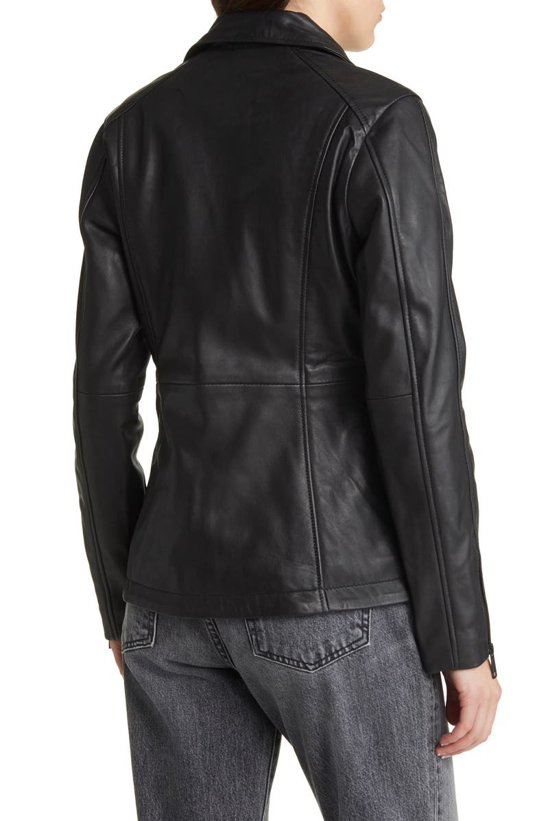 Schott NYC Long Leather Moto Jacket, Alternate, color, Black