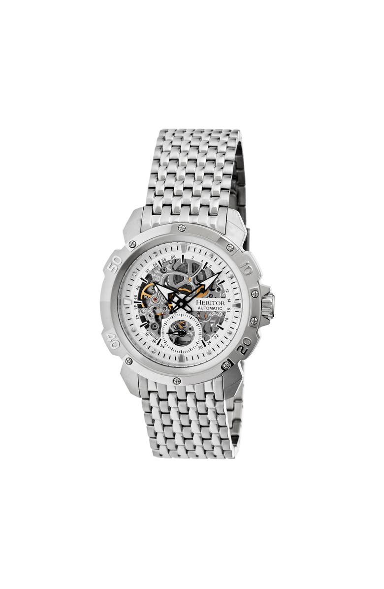 Heritor Automatic Conrad Skeleton Bracelet Watch, Main, color, Silver