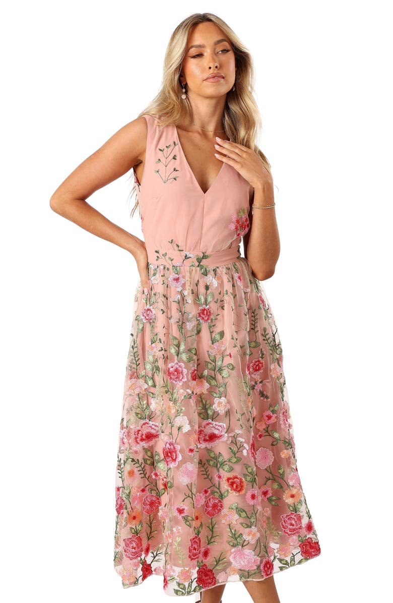 Petal & Pup Wonderland Floral Embroidery Midi Dress, Alternate, color, 