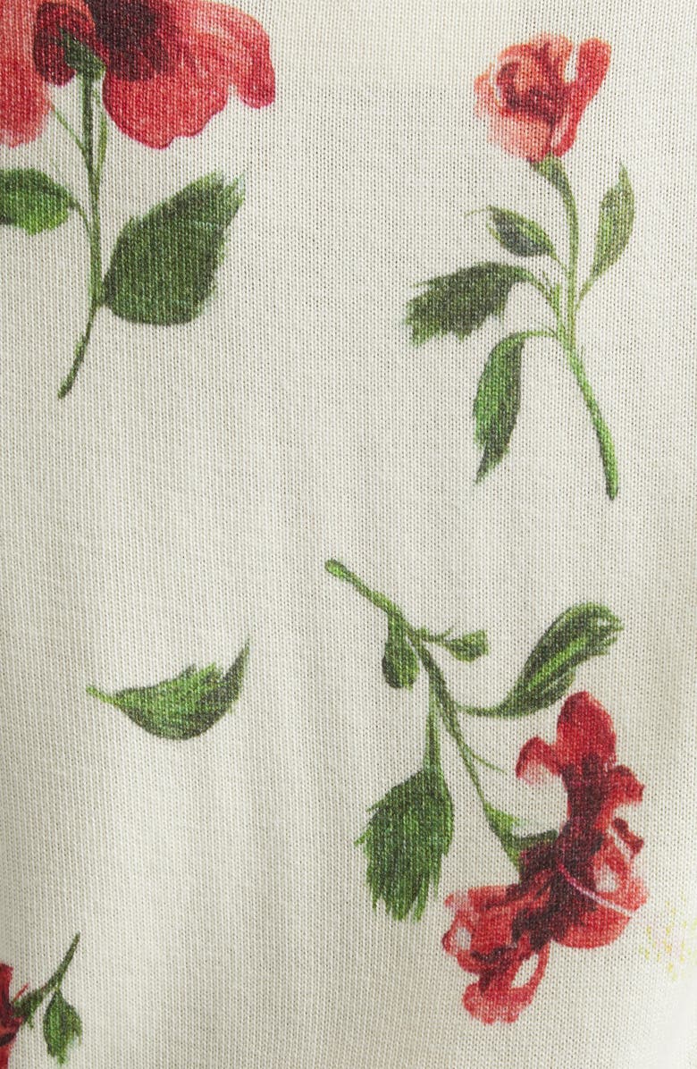 Oscar de la Renta Hibiscus Print Virgin Wool Cardigan, Alternate, color, Ivory