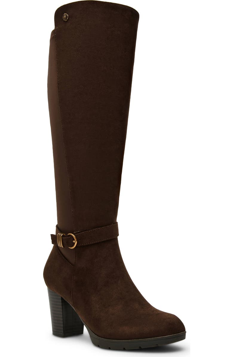 Anne Klein Rissa Knee High Boot, Main, color, Brown Microsuede