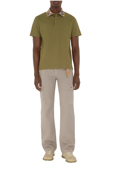 Check Collar Cotton Polo Shirt