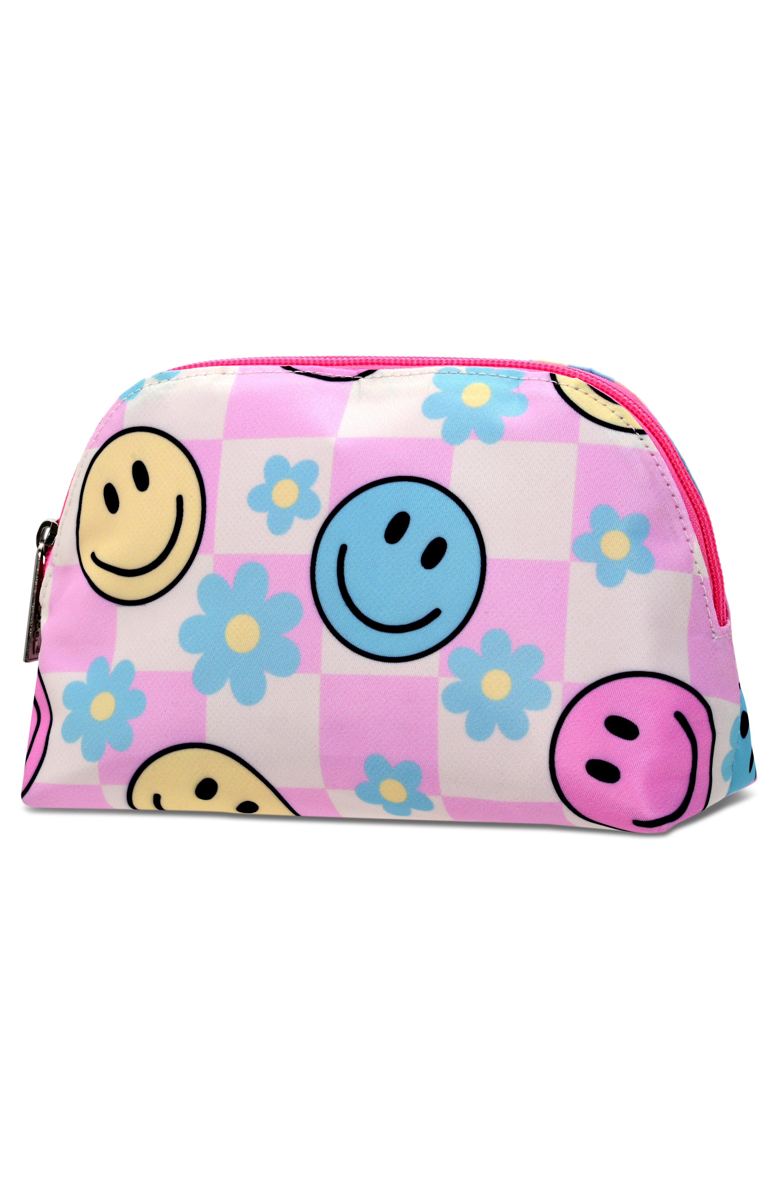 Kids' Happy Check Oval Cosmetic Bag, Alternate, color, PINK MULTI