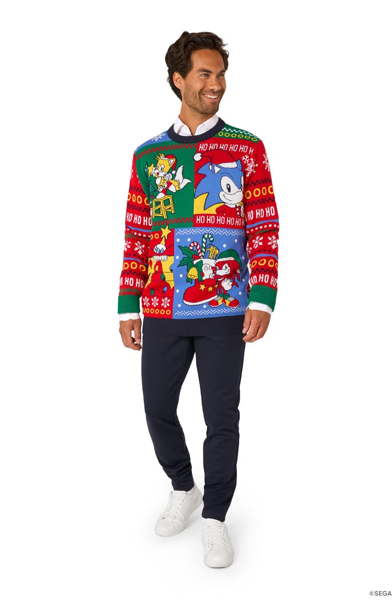 OppoSuits Sonic Christmas Cotton Blend Sweater, Alternate, color, Red Multi