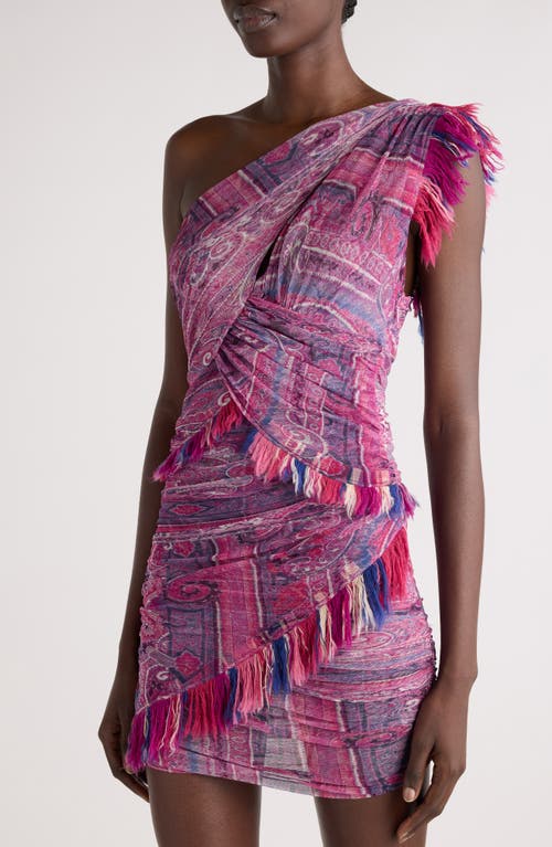 Isabel Marant One-shoulder Frayed Printed Gauze Mini Dress In Pink