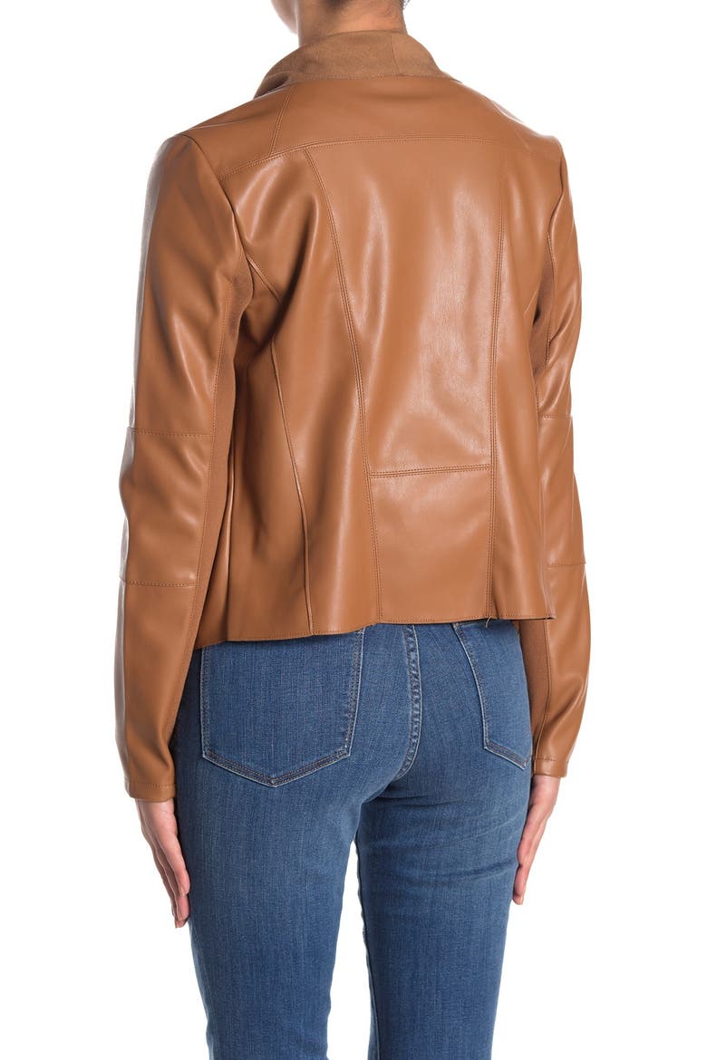Drape Faux Leather & Faux Suede Jacket, Alternate, color, SADDLEDNU