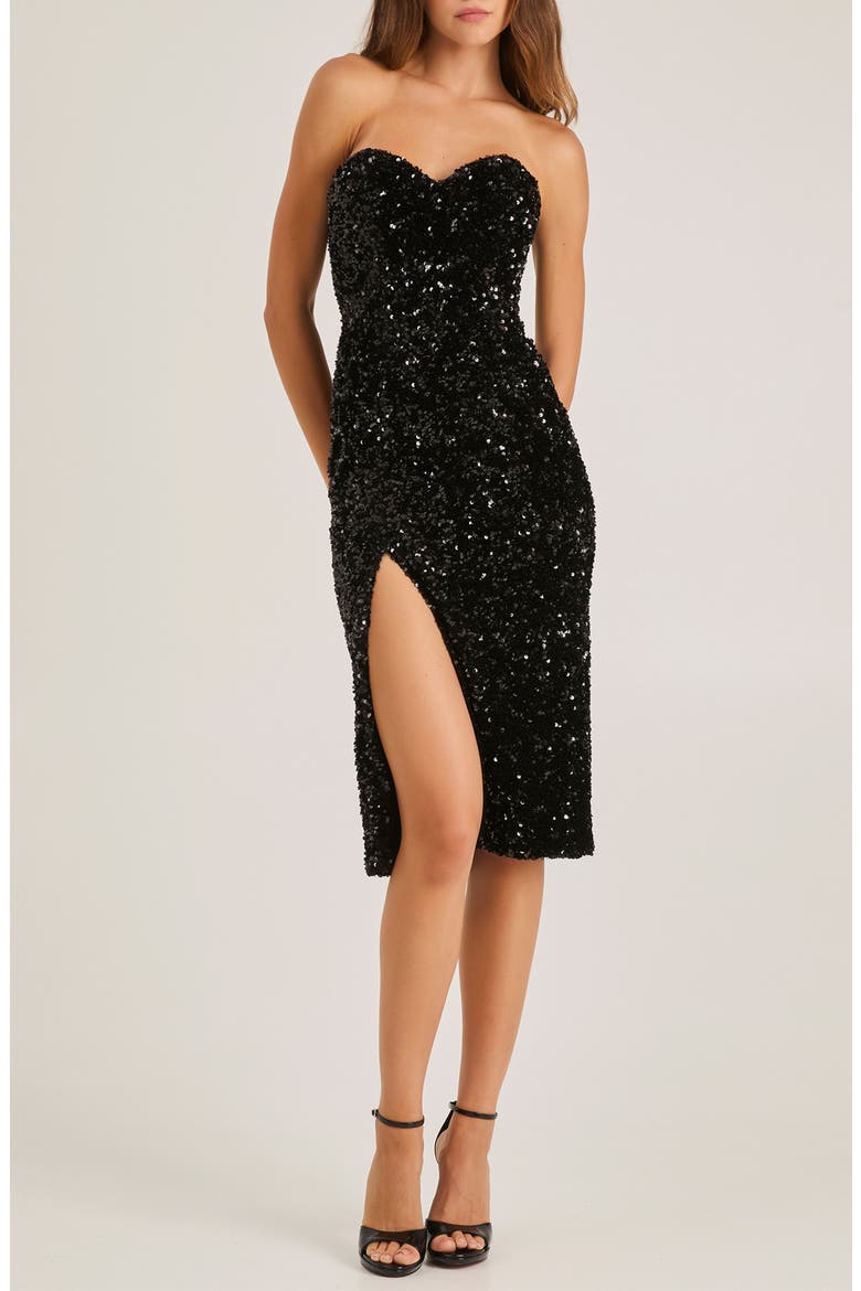 Sienna Sequin Strapless Cocktail Sheath Dress, Main, color, BLACK