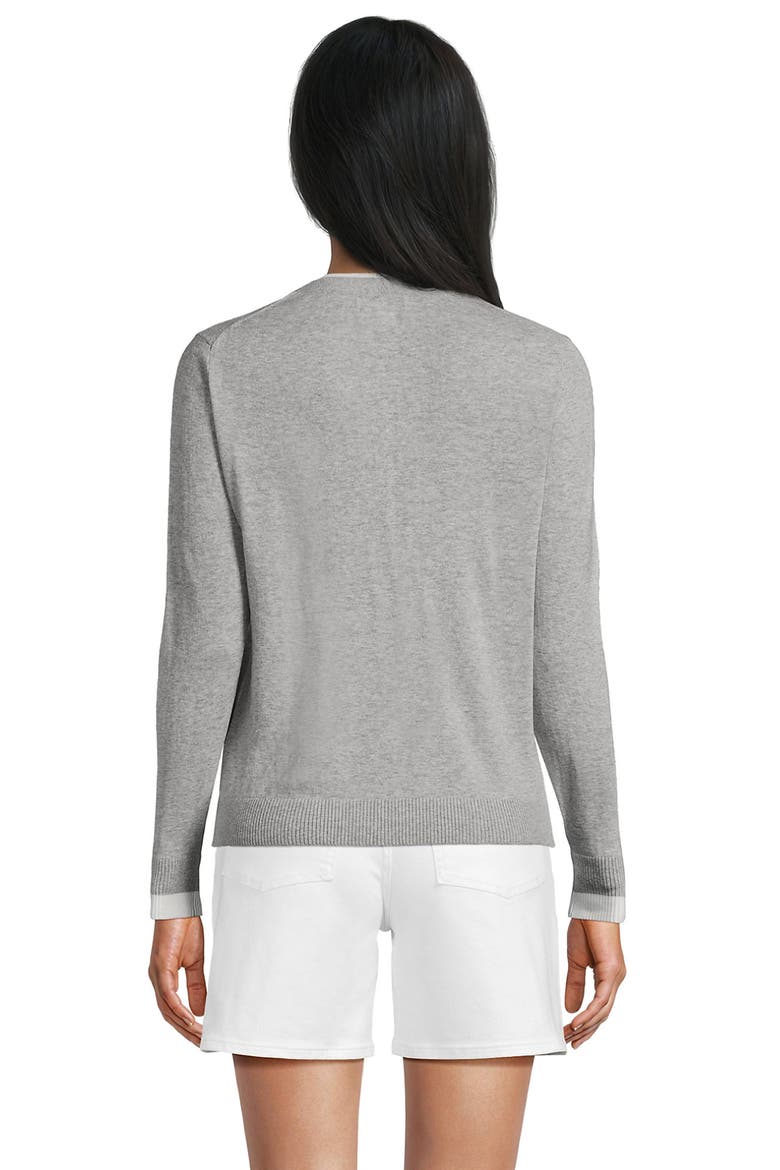 Double Trim Cotton V Neck Cardigan Sweater, Alternate, color, Gray Heather/White