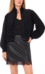 Vince Camuto Bead Detail Quilted Velvet Jacket