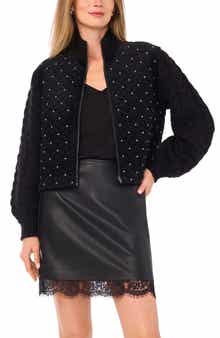 Vince Camuto Bead Detail Quilted Velvet Jacket