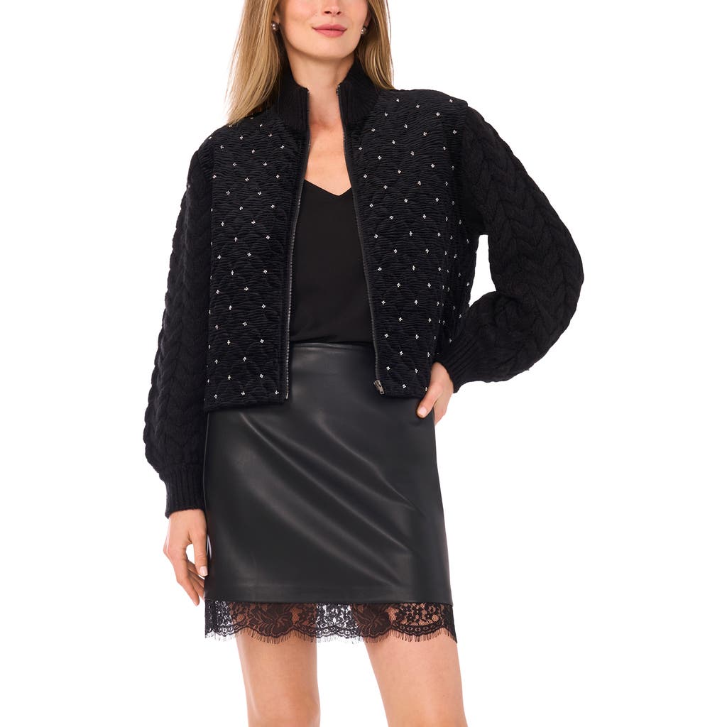 Vince Camuto Bead Detail Quilted Velvet Jacket In Multi