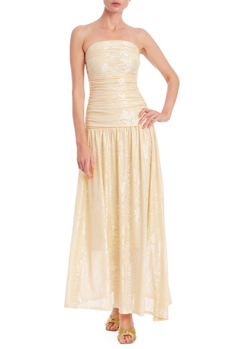 Floral Jacquard Strapless Gown, Main, color, BUTTERCUP
