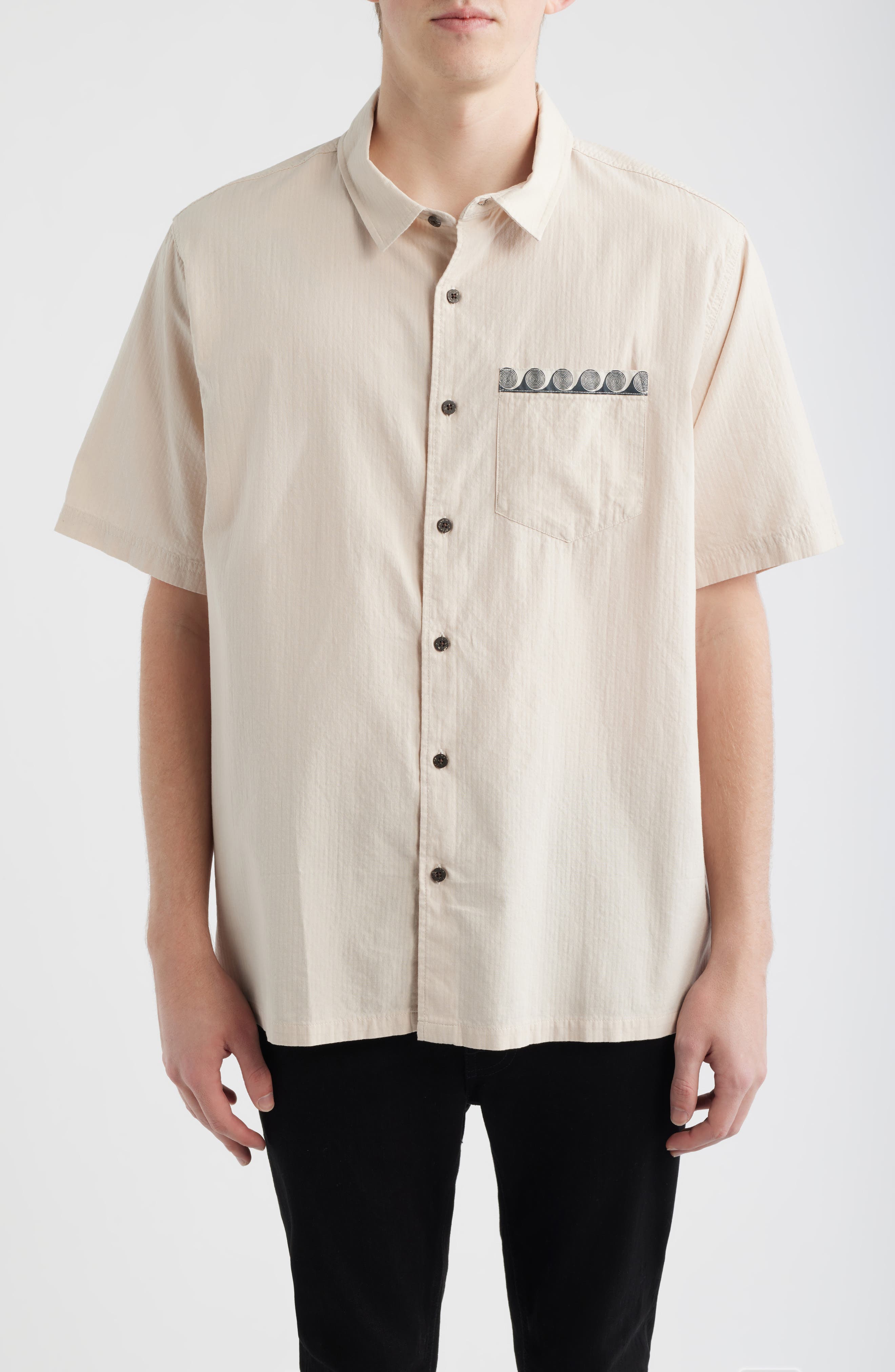 Short Sleeve Cotton Seersucker Button-Up Shirt