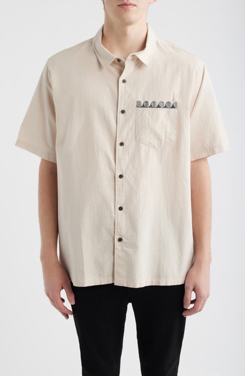 Short Sleeve Cotton Seersucker Button-Up Shirt