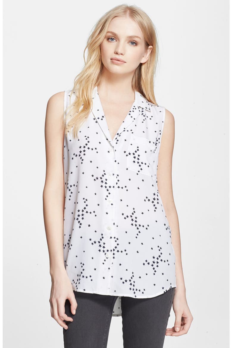 'Keira' Print Silk Sleeveless Shirt, Main, color, BRIGHT WHITE/ PEACOAT