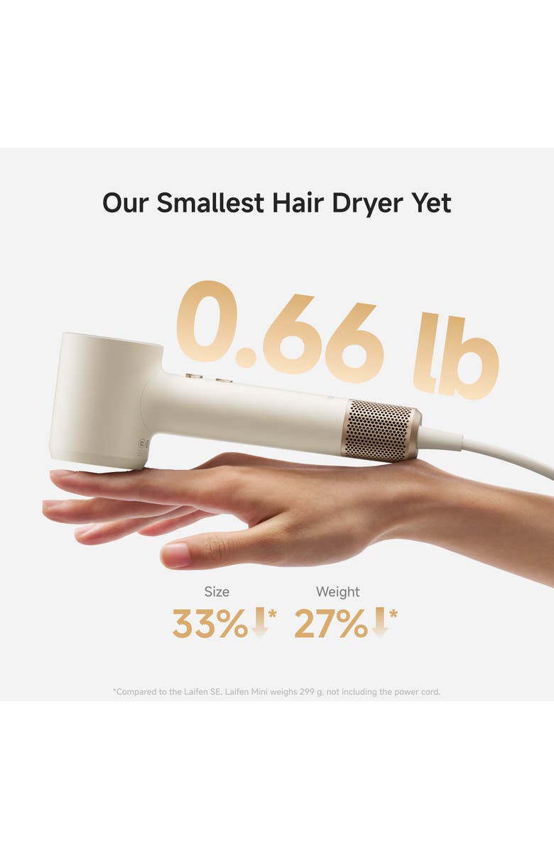 Laifen Swift Mini Hair Dryer with 1 Nozzle and Travel Bag, Alternate, color, White