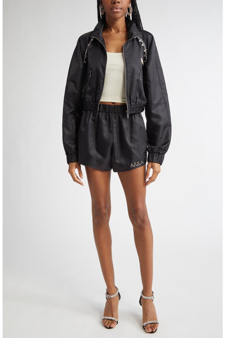 Crystal Trim Track Shorts, Alternate, color, BLACK